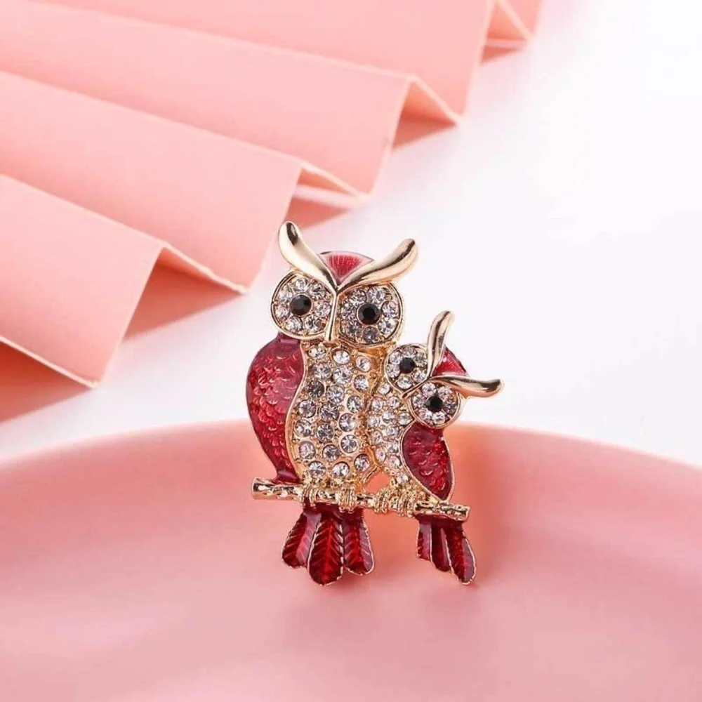 *DIONNE* Gold x Red Double Owl Fashion Brooch